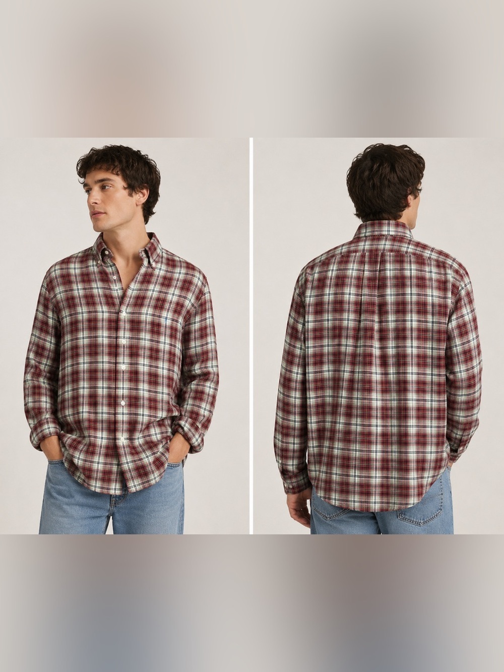 Ralph Lauren Vintage Blake Red Green Plaid Long Sleeve Button Down Shirt M Med